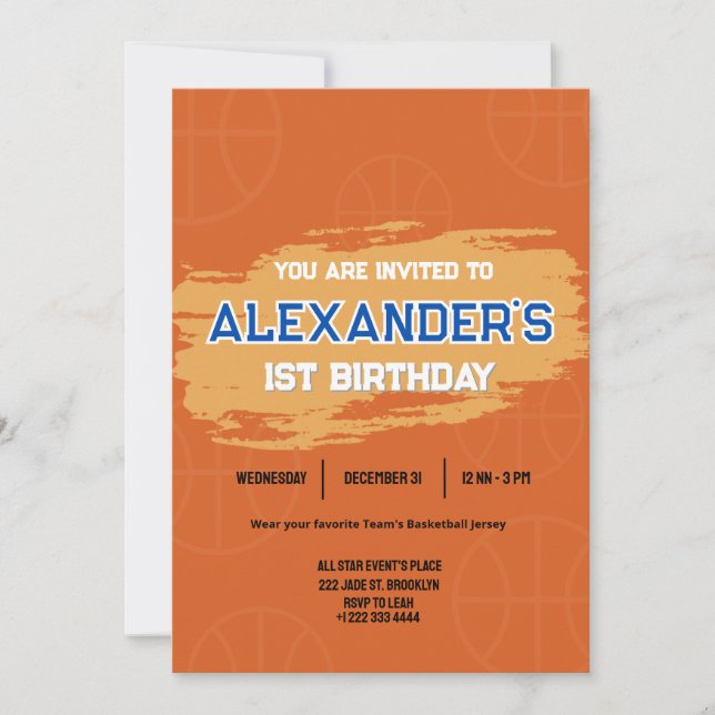 Slam Dunk First Birthday Bash Invitation (Front)