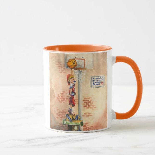 Slam Dunk on Basketball Hoop by Jay Throckmorton Mug (Right)