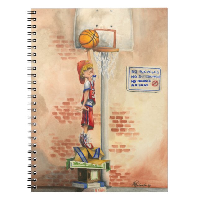 Slam Dunk on Basketball Hoop by Jay Throckmorton Spiral Notebook (Front)