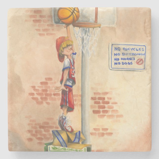 Slam Dunk on Basketball Hoop by Jay Throckmorton Stone Coaster (Front)