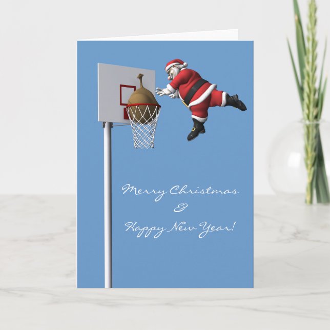 Slam Dunk Santa Claus Holiday Card (Front)