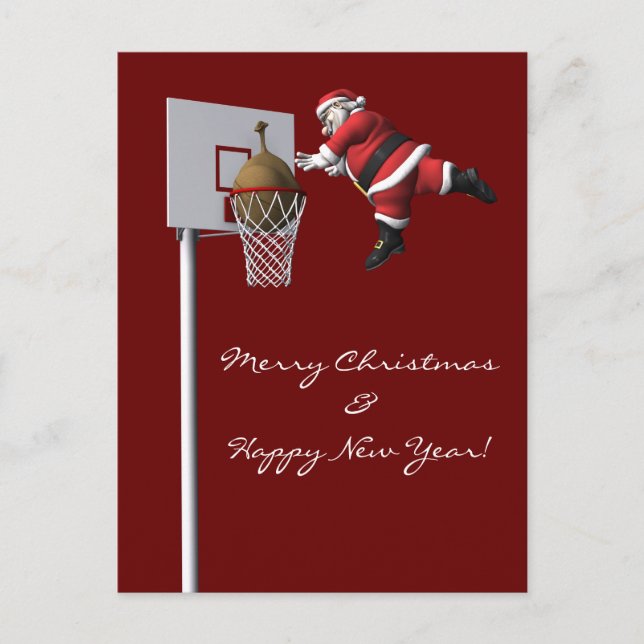 Slam Dunk Santa Claus Holiday Postcard (Front)