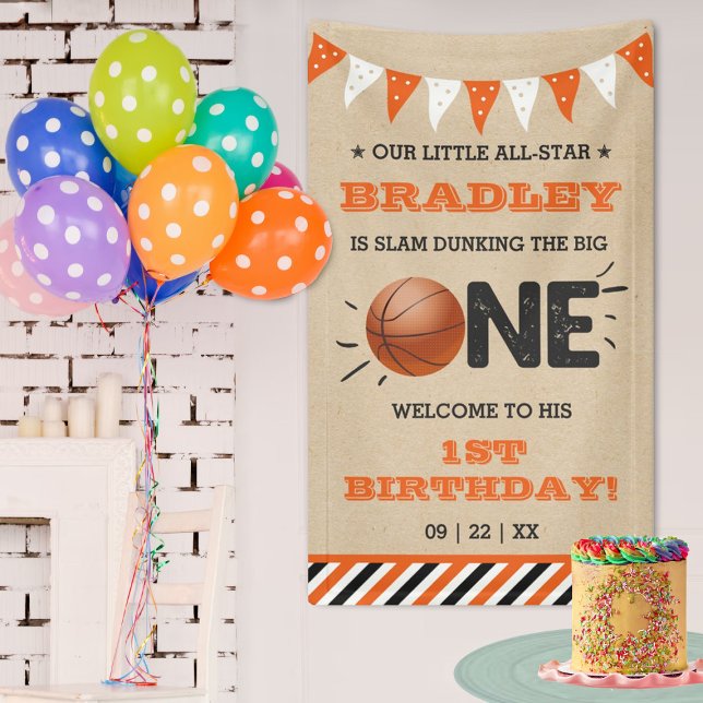 Slam Dunking The Big One | Basketball 1st Birthday Banner (Creator Uploaded)