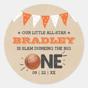 Slam Dunking The Big One   Basketball 1st Birthday Classic Round Sticker