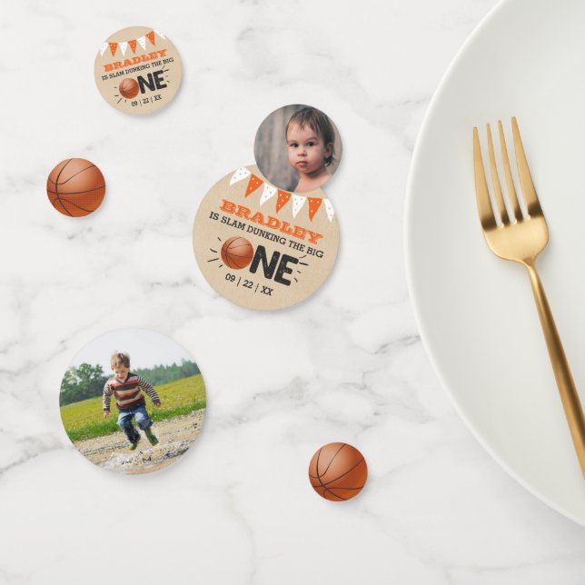 Slam Dunking The Big One | Basketball 1st Birthday Confetti (Group)