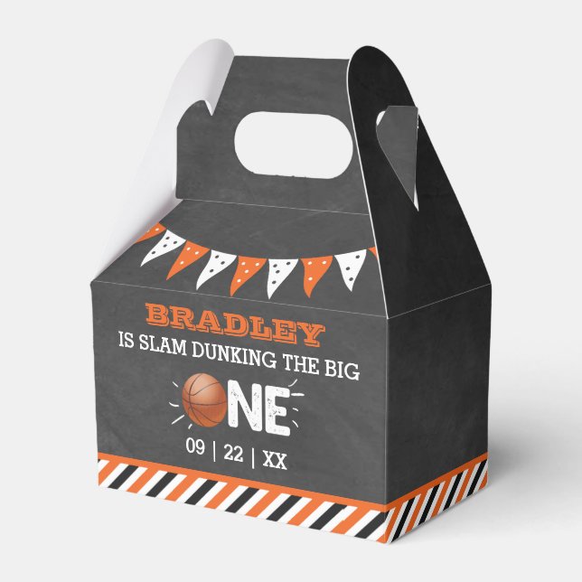 Slam Dunking The Big One | Basketball 1st Birthday Favour Box (Front Side)