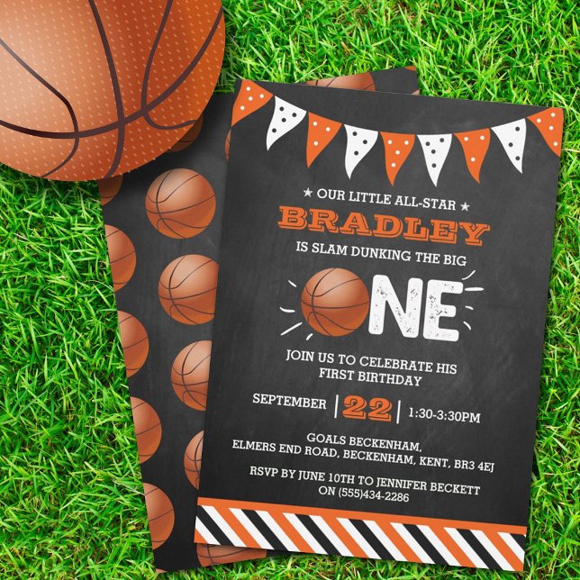 Slam Dunking The Big One | Basketball 1st Birthday Invitation (Creator Uploaded)