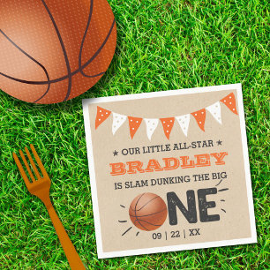 Slam Dunking The Big One   Basketball 1st Birthday Napkin