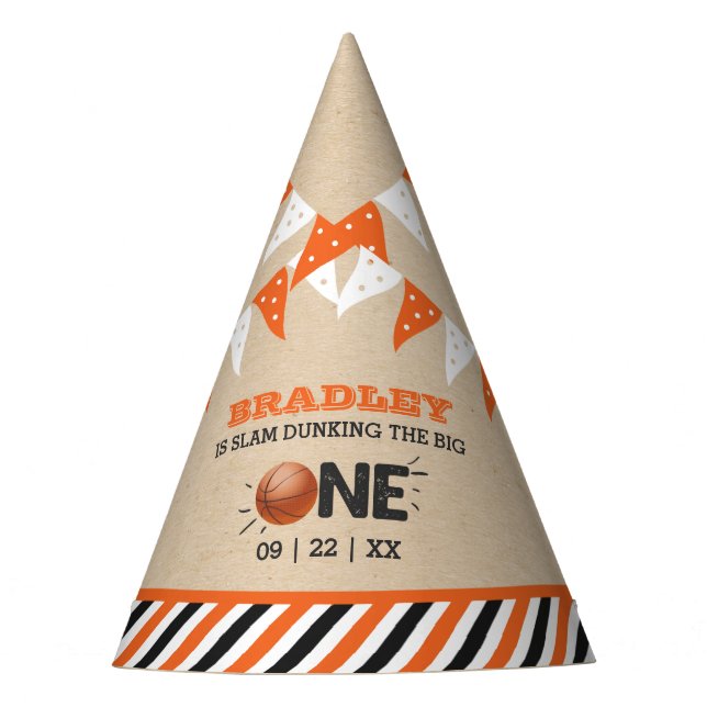 Slam Dunking The Big One | Basketball 1st Birthday Party Hat (Front)