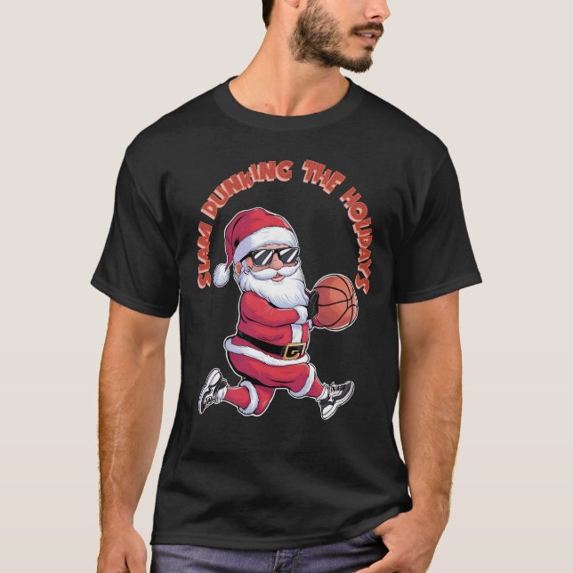 Slam Dunking The Holidays Basketball Christmas T-Shirt (Front)