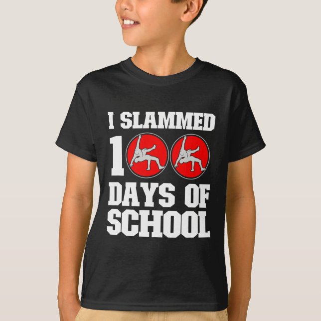 Slammed 100 Days Of School Wrestling 100th Day Boy T-Shirt (Front)