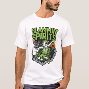 Slammin Spirits Halloween Ghost Pumpkin Basketball T-Shirt