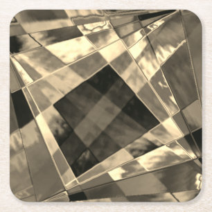 Slanted and frayed rectangles overlapping square paper coaster