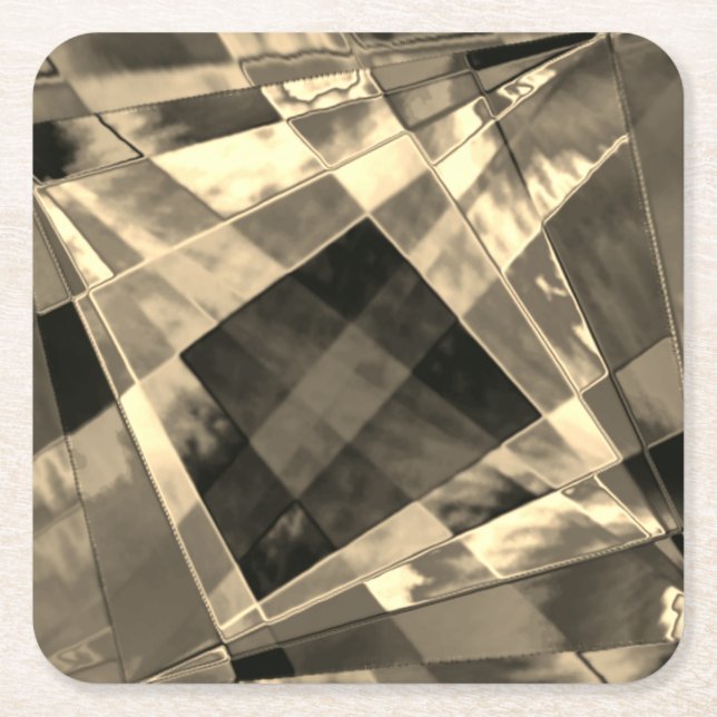Slanted and frayed rectangles overlapping  square paper coaster (Front)