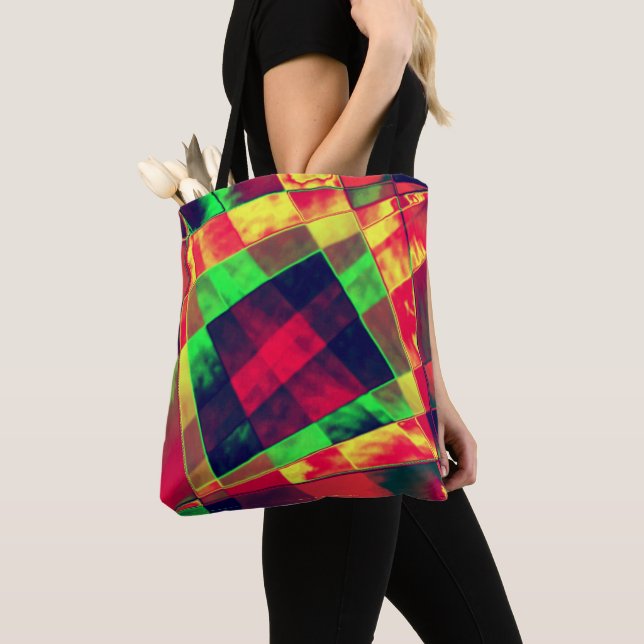 Slanted and frayed rectangles overlapping  tote bag (Close Up)