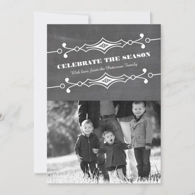 Slanted Chalkboard Holiday Photo Flat Card (Front)