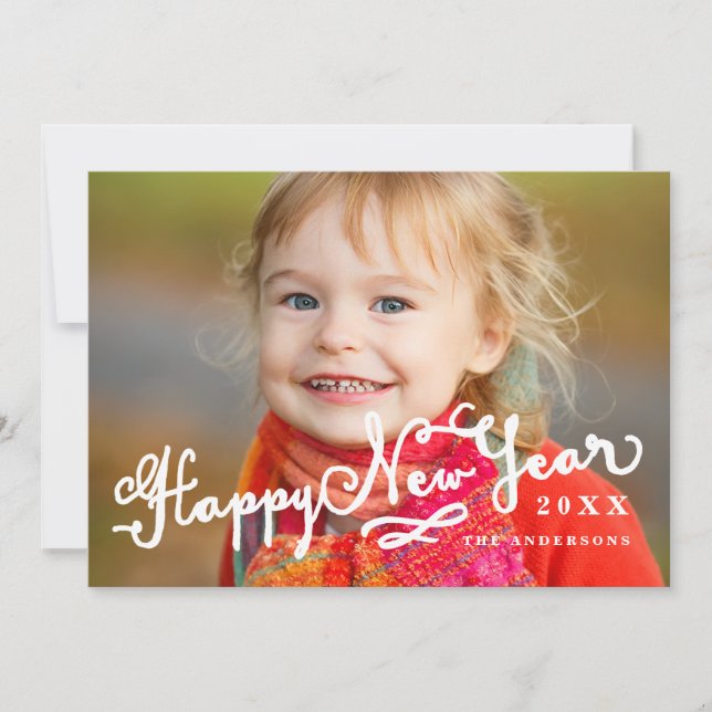 Slanted Script | Happy New Year Holiday Photo Card (Front)