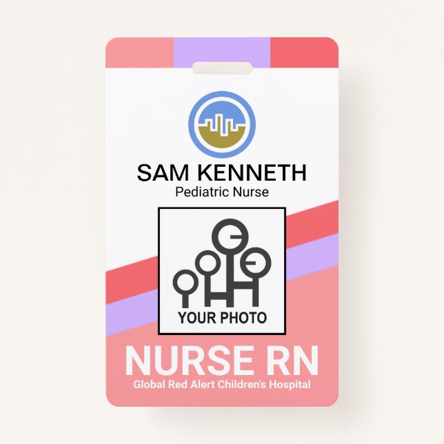 Slanting Colourful Stripes Nurse Photo Template ID Badge (Front)