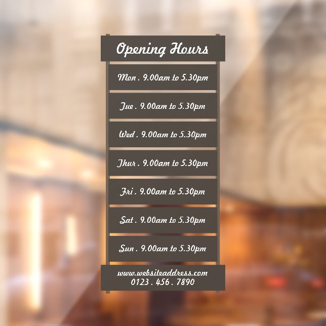 Slat Sign Effect Opening Hours Window Cling (Sheet 2)