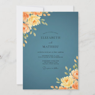 Slate Amber Bloom Wedding Invitation