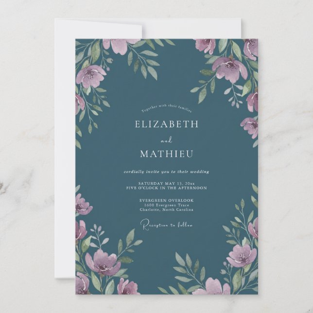 Slate Amethyst Watercolor Wedding Invitation (Front)