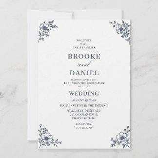 Slate Anemone Forget Me Not Wedding Invitation