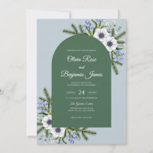 Slate Anemone Pine Wedding Invitation