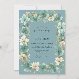 Slate Antique Cream Wildflower Wedding Invitation