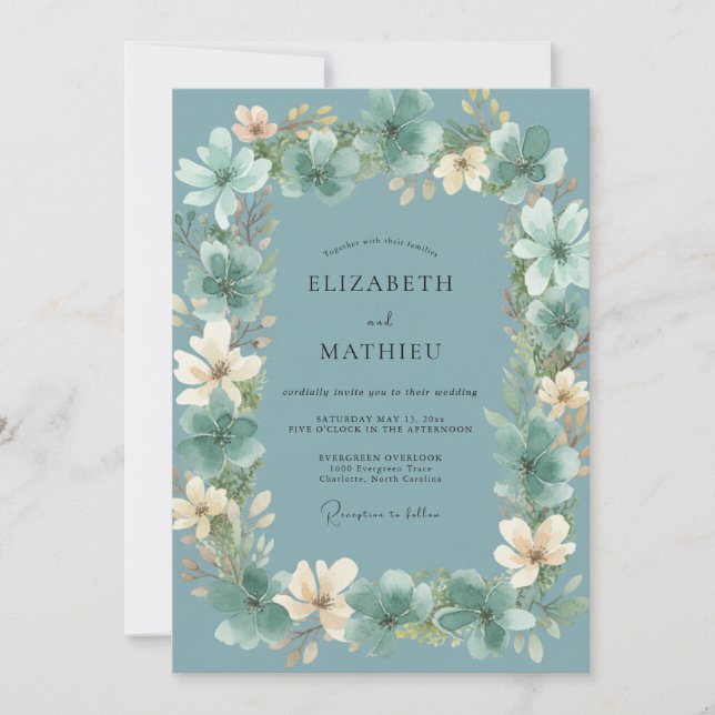 Slate Antique Cream Wildflower Wedding Invitation (Front)