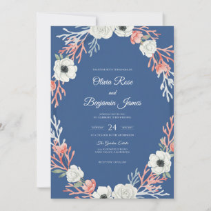 Slate Apricot Anemone Wedding Invitation