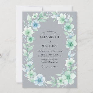 Slate Aqua Wreath Wedding Invitation