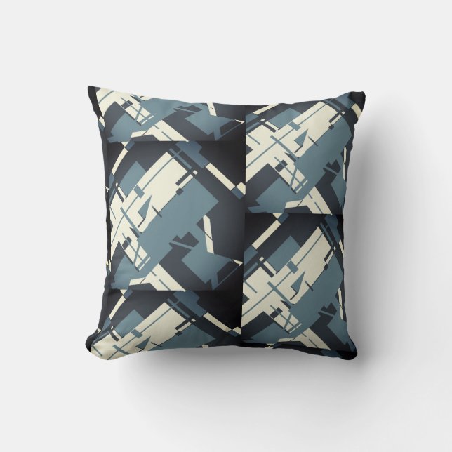 Slate Beige Grey Charcoal Diagonal Print Pattern Cushion (Front)
