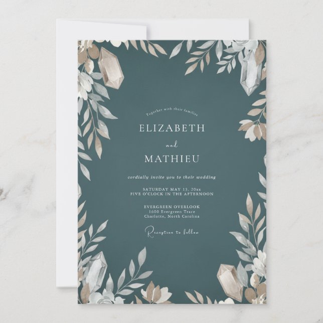 Slate Beige Leafy Wedding Invitation (Front)