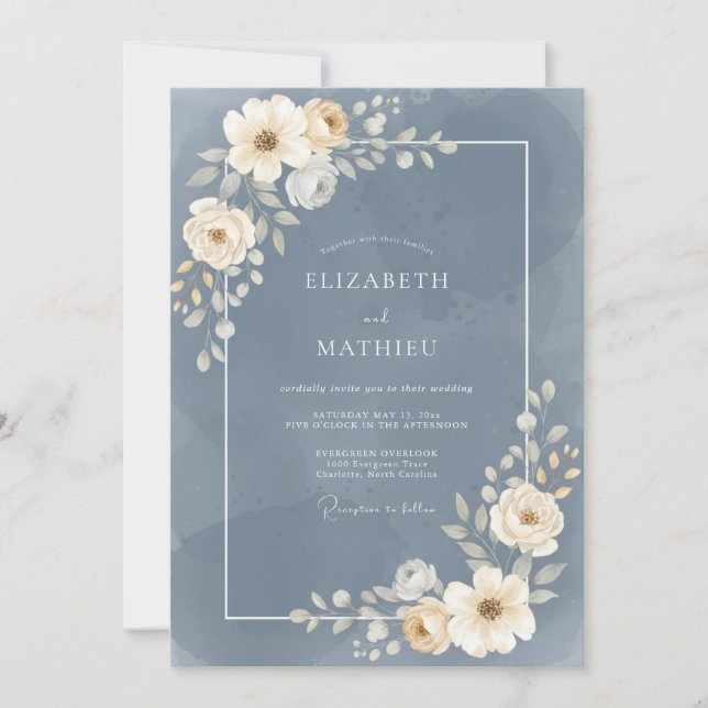 Slate Bloom Flourish Wedding Invitation (Front)