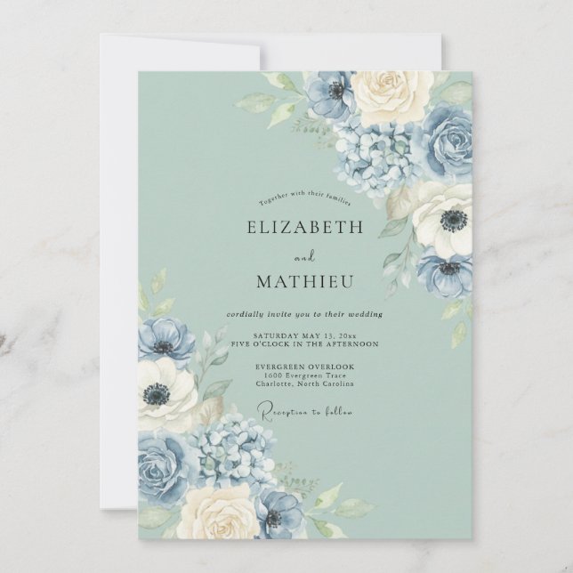 Slate Bloom Romantic Flourish Wedding Invitation (Front)