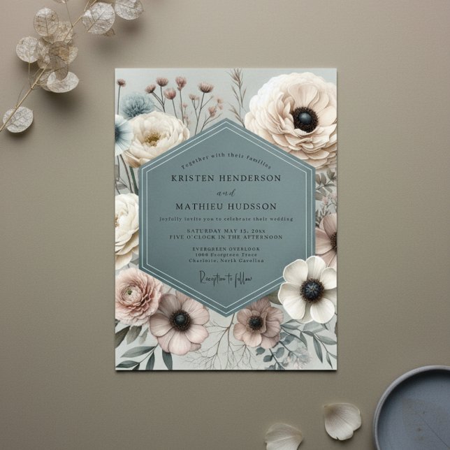 Slate Bloom Wedding Invitation (Creator Uploaded)