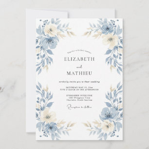 Slate Blue Airy Floral Wedding Invitation