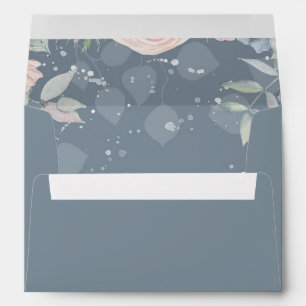 Slate Blue and Peach Flowers Elegant Wedding Envelopes