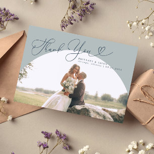 Slate Blue Arch Wedding Thank you Script Card