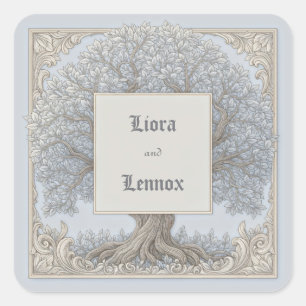 Slate Blue Baroque Gnarled Tree Frame Wedding Square Sticker