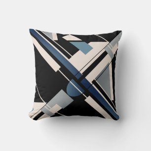 Slate Blue Black Gray Beige Geometric Crisscross  Cushion