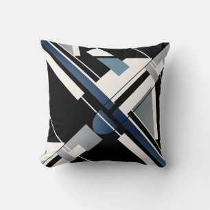Slate Blue Black Gray White Geometric Crisscross Cushion