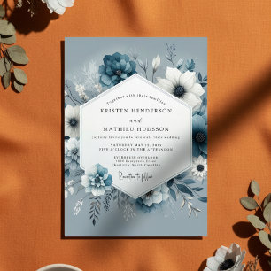 Slate Blue Bloom Romance Wedding Invitation