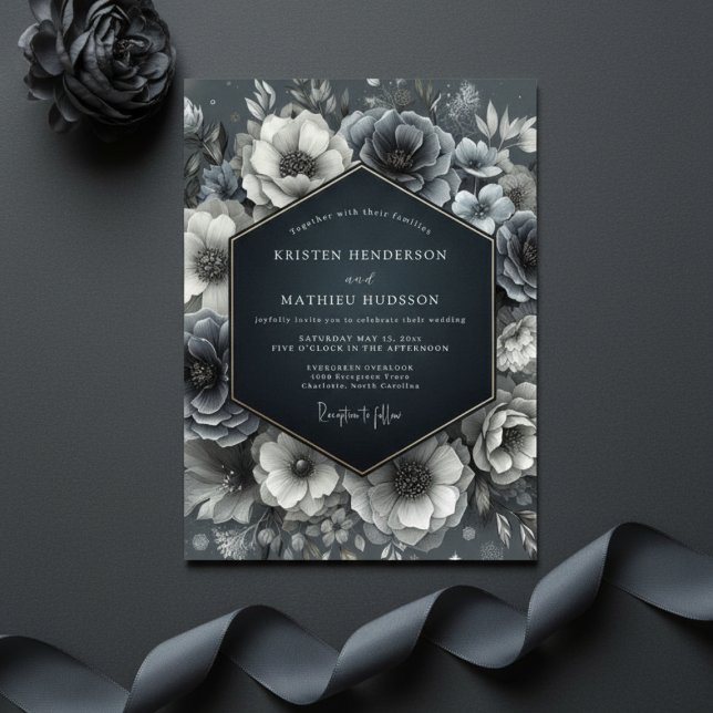 Slate Blue Bloom Wedding Invitation (Creator Uploaded)