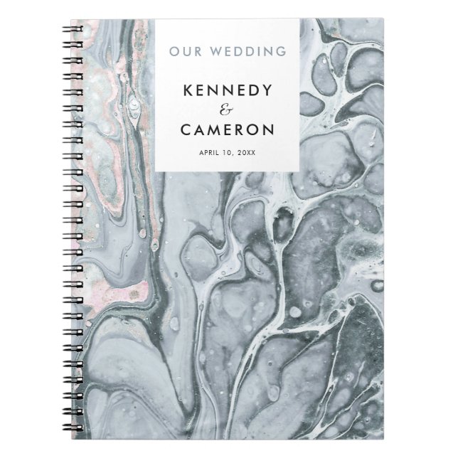 Slate Blue & Blush Pink Minimalist Marble Notebook (Front)