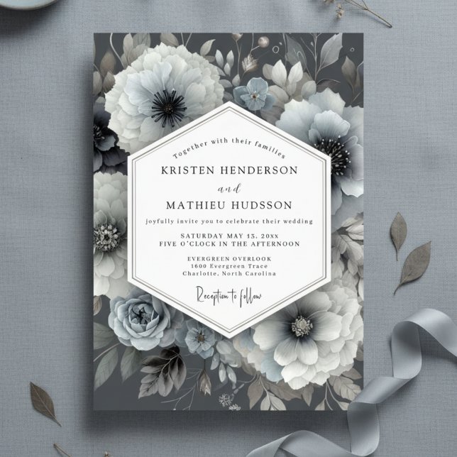 Slate Blue Botanical Artistry Wedding Invitation (Creator Uploaded)