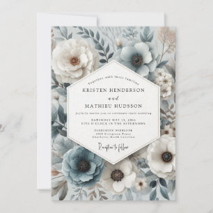 Slate Blue Botanical Bloom Wedding Invitation