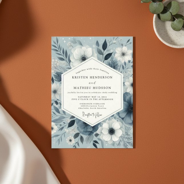 Slate Blue Botanical Enchantment Wedding Invitation (Creator Uploaded)