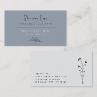 Slate Blue Botanical Sprig Business Card