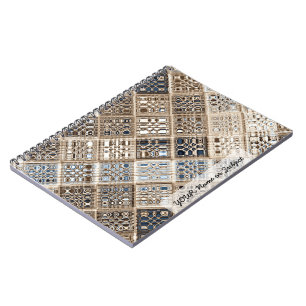Slate Blue Brown Sari Mosaic Pattern Art Spiral Notebook